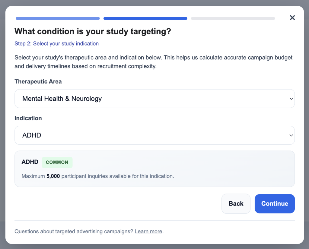 Targeted Campaign Configuration - Select Indication